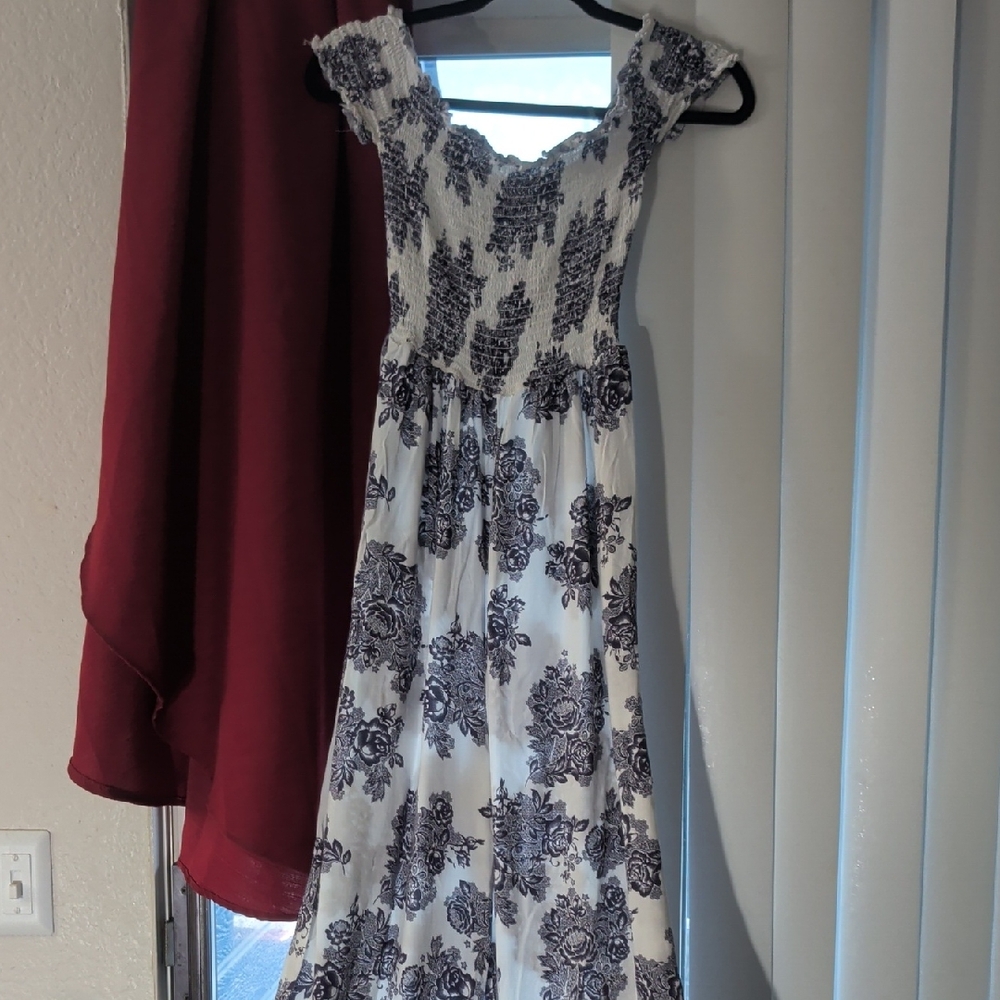 Elegant White and Black Floral Dress